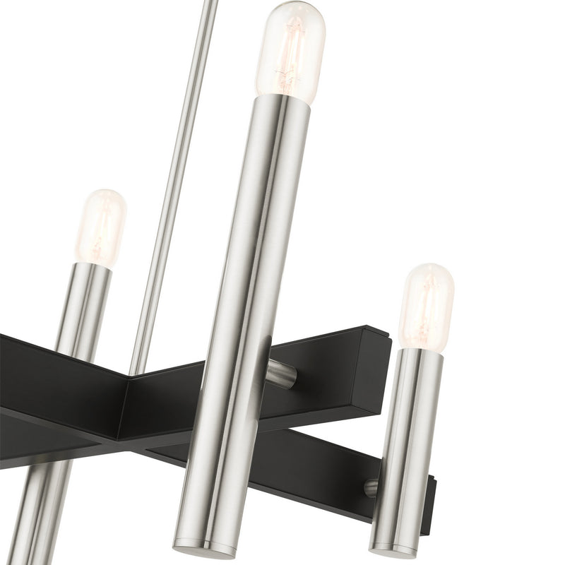 Livex Lighting 49994-91 Four Light Chandelier, Brushed Nickel w/ Blacks
