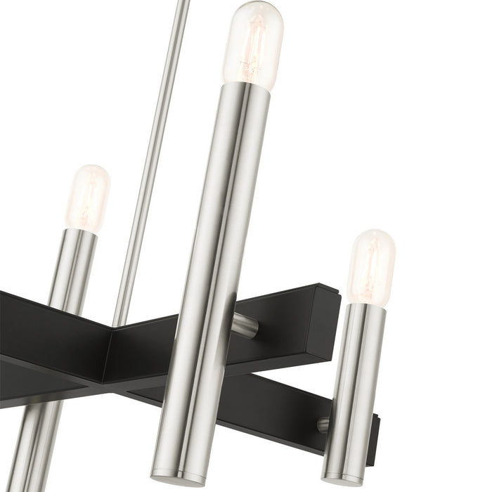 Livex Lighting 49994-91 Four Light Chandelier, Brushed Nickel w/ Blacks