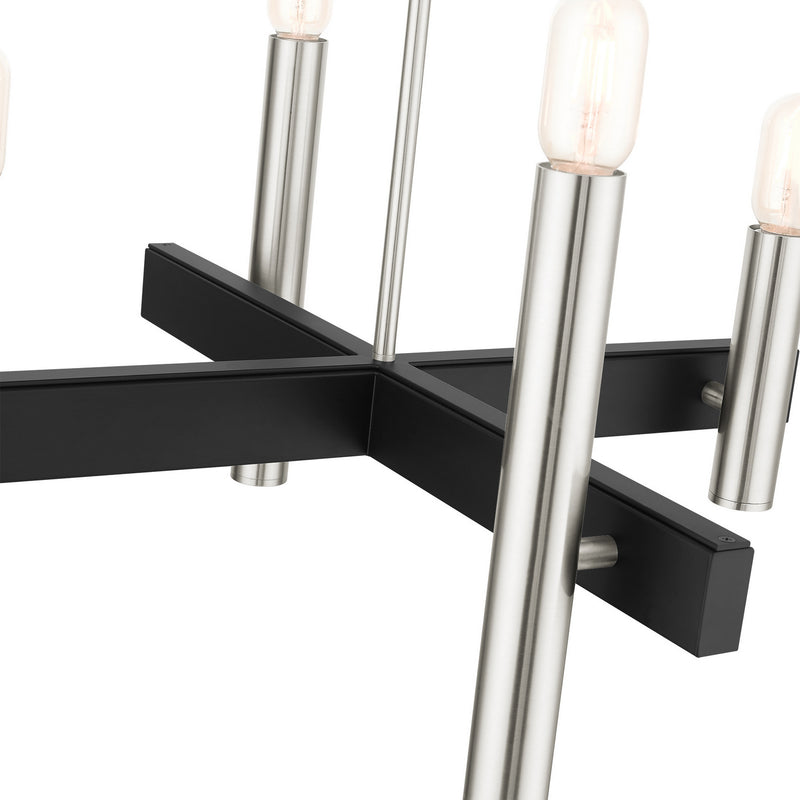 Livex Lighting 49994-91 Four Light Chandelier, Brushed Nickel w/ Blacks