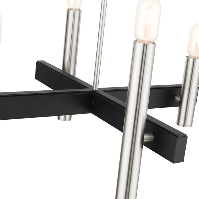 Livex Lighting 49994-91 Four Light Chandelier, Brushed Nickel w/ Blacks