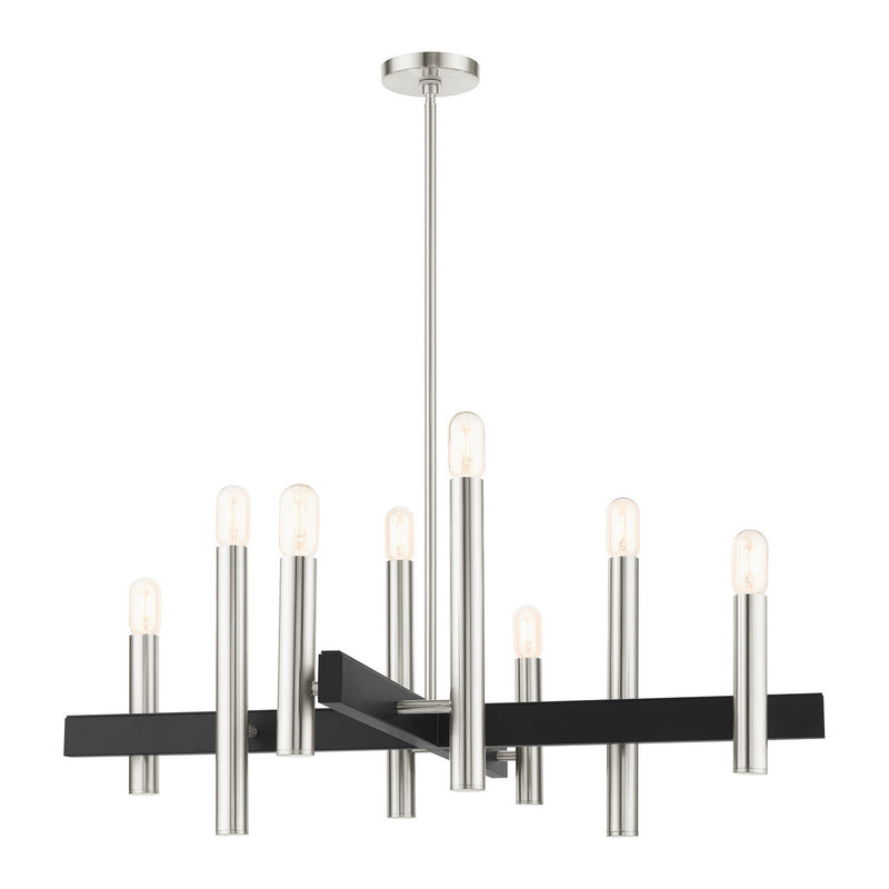 Livex Lighting 49998-91 Eight Light Chandelier, Brushed Nickel w/ Blacks