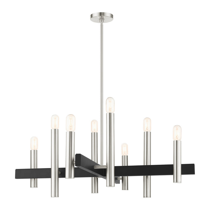 Livex Lighting 49998-91 Eight Light Chandelier, Brushed Nickel w/ Blacks