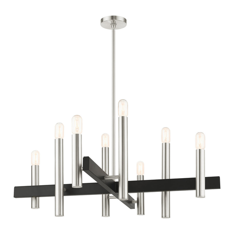 Livex Lighting 49998-91 Eight Light Chandelier, Brushed Nickel w/ Blacks