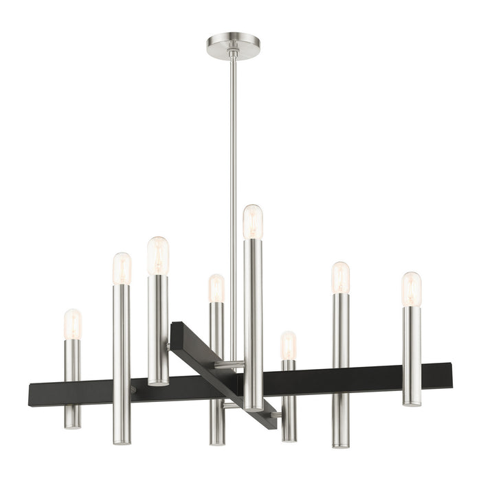 Livex Lighting 49998-91 Eight Light Chandelier, Brushed Nickel w/ Blacks