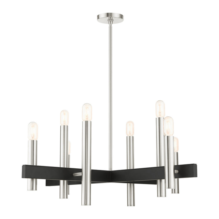 Livex Lighting 49998-91 Eight Light Chandelier, Brushed Nickel w/ Blacks