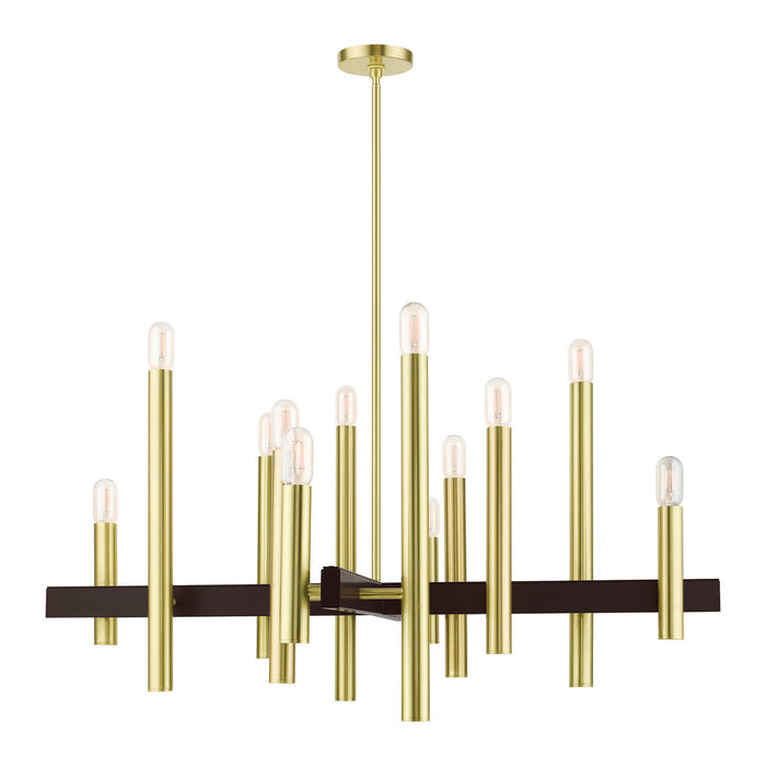 Livex Lighting 49999-12 12 Light Chandelier, Satin Brass w/ Bronzes