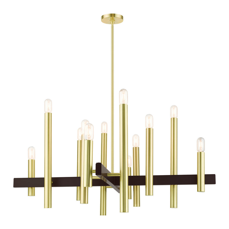 Livex Lighting 49999-12 12 Light Chandelier, Satin Brass w/ Bronzes