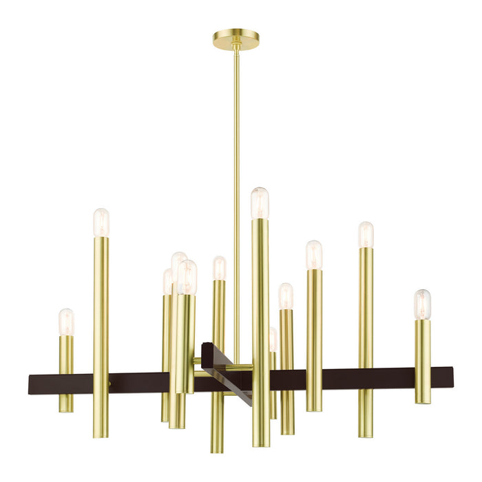 Livex Lighting 49999-12 12 Light Chandelier, Satin Brass w/ Bronzes