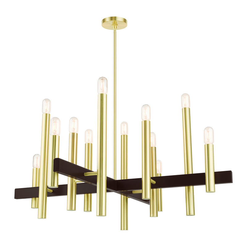 Livex Lighting 49999-12 12 Light Chandelier, Satin Brass w/ Bronzes