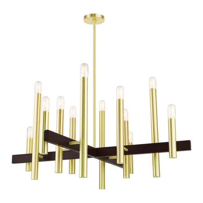 Livex Lighting 49999-12 12 Light Chandelier, Satin Brass w/ Bronzes