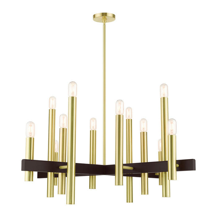 Livex Lighting 49999-12 12 Light Chandelier, Satin Brass w/ Bronzes