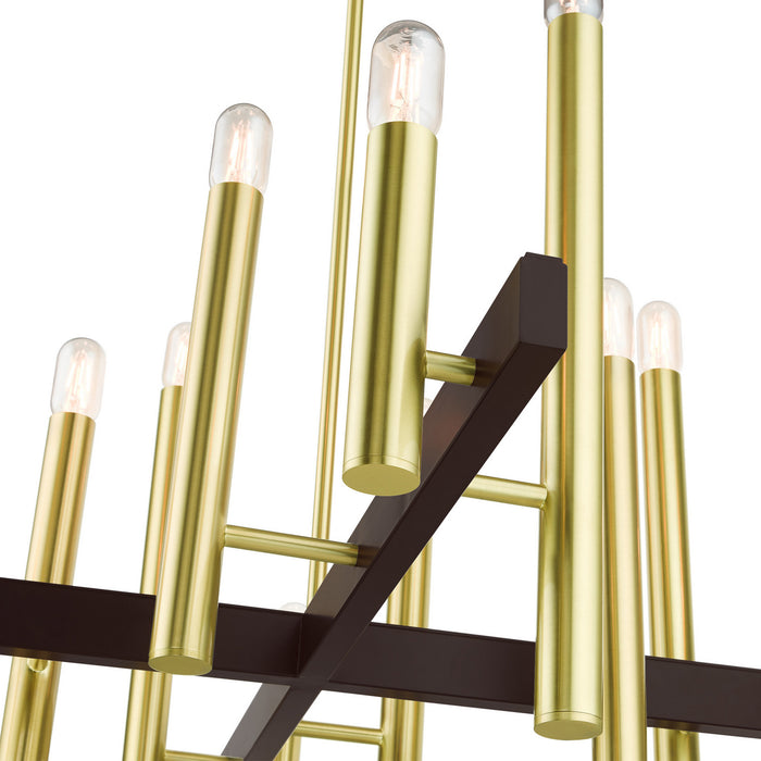 Livex Lighting 49999-12 12 Light Chandelier, Satin Brass w/ Bronzes