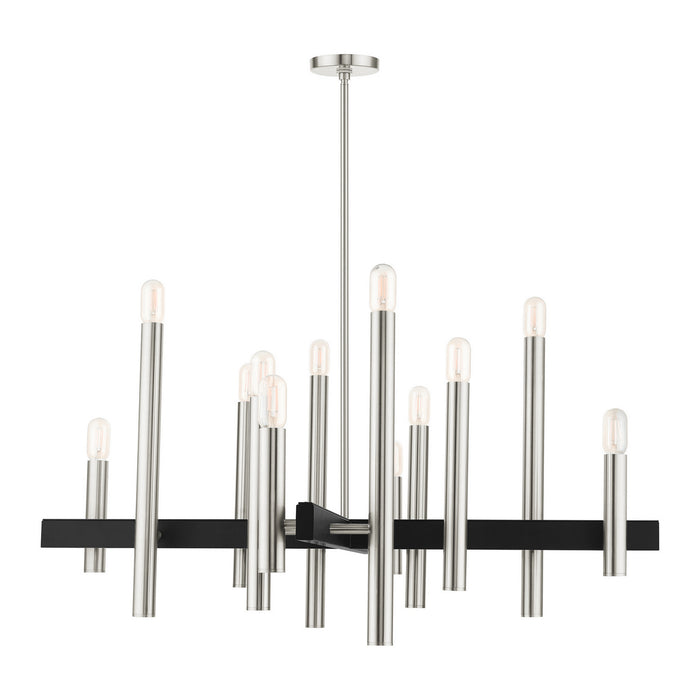 Livex Lighting 49999-91 12 Light Chandelier, Brushed Nickel w/ Blacks