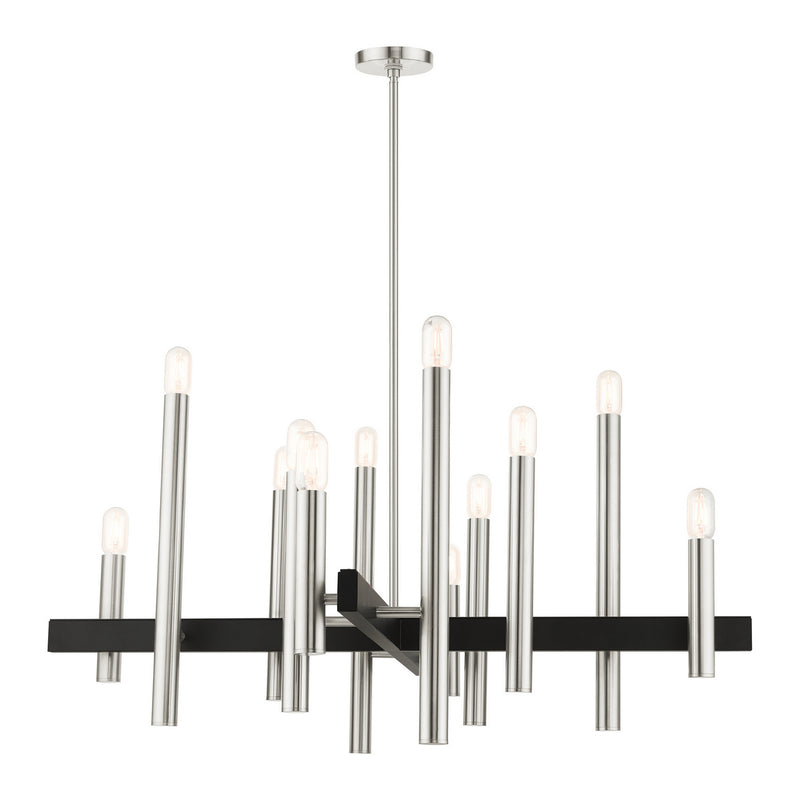 Livex Lighting 49999-91 12 Light Chandelier, Brushed Nickel w/ Blacks