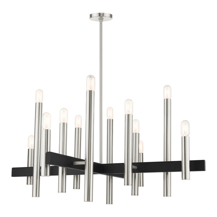 Livex Lighting 49999-91 12 Light Chandelier, Brushed Nickel w/ Blacks