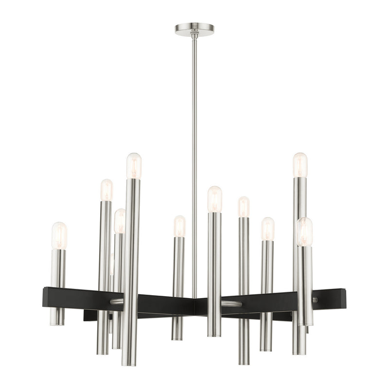 Livex Lighting 49999-91 12 Light Chandelier, Brushed Nickel w/ Blacks