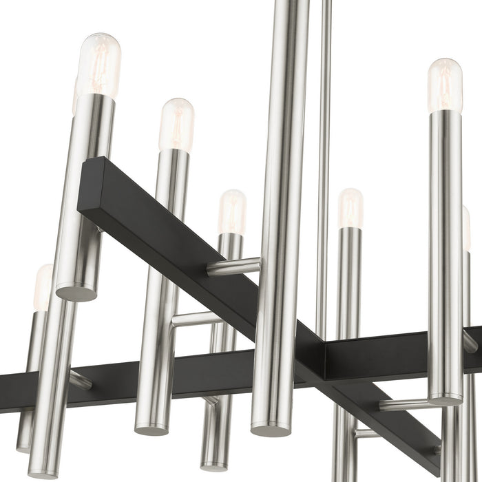 Livex Lighting 49999-91 12 Light Chandelier, Brushed Nickel w/ Blacks