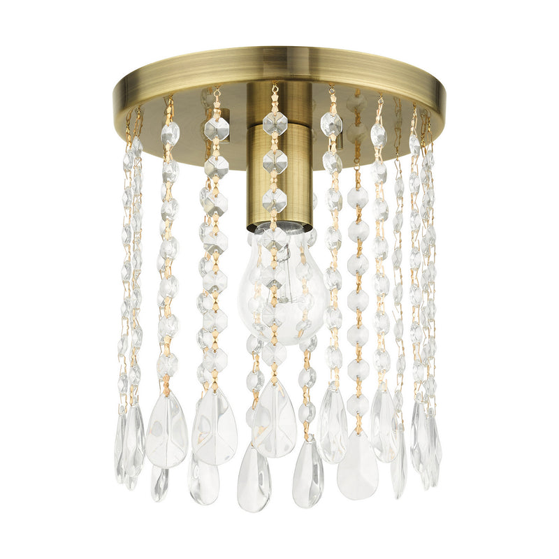 Livex Lighting 51066-01 One Light Flush Mount, Antique Brass