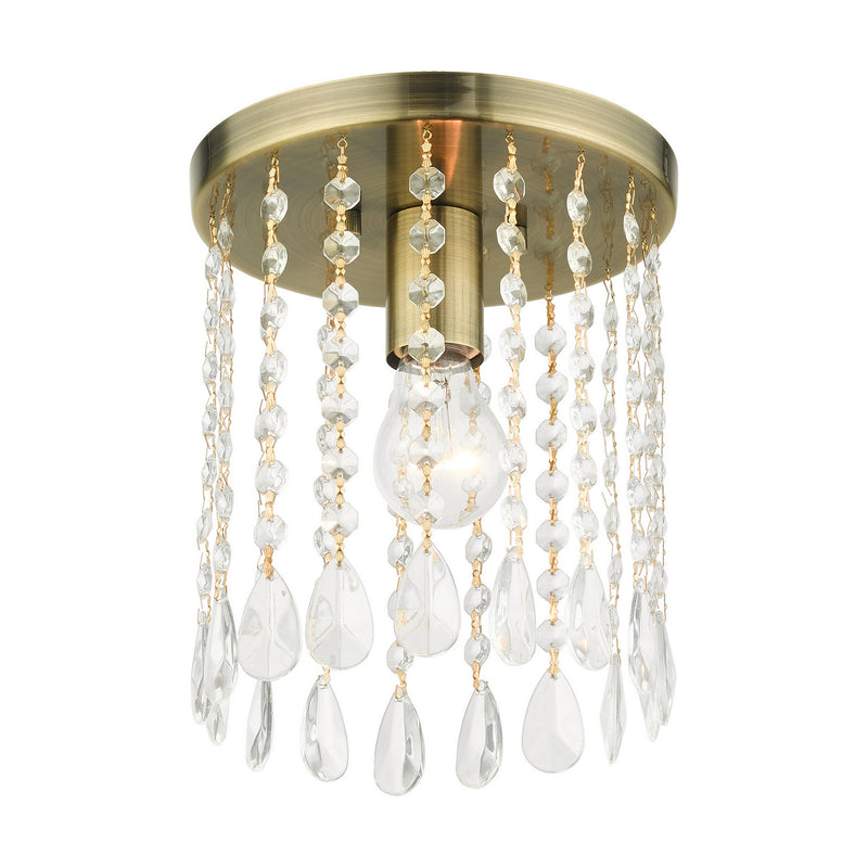 Livex Lighting 51066-01 One Light Flush Mount, Antique Brass