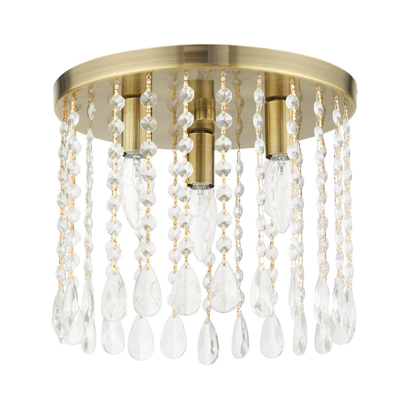 Livex Lighting 51067-01 Three Light Flush Mount, Antique Brass