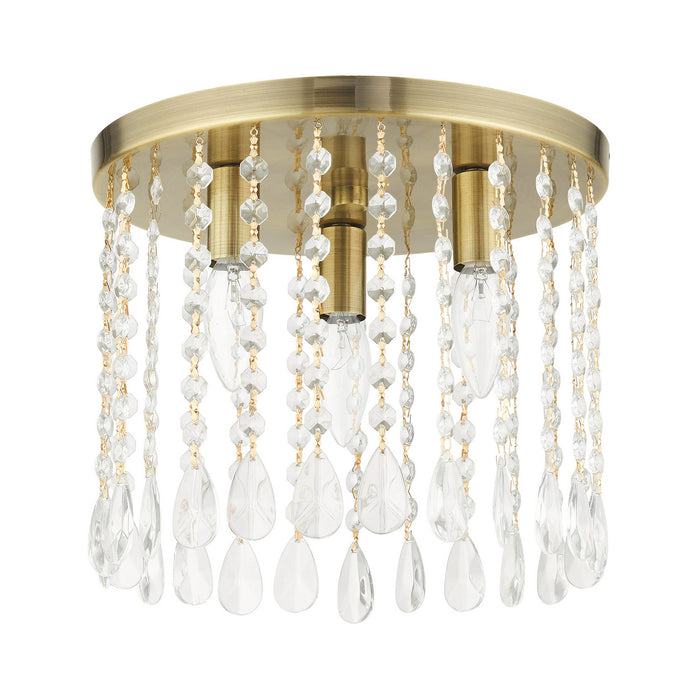 Livex Lighting 51067-01 Three Light Flush Mount, Antique Brass