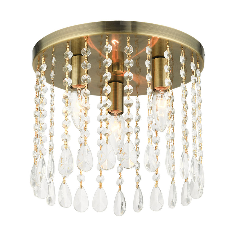 Livex Lighting 51067-01 Three Light Flush Mount, Antique Brass