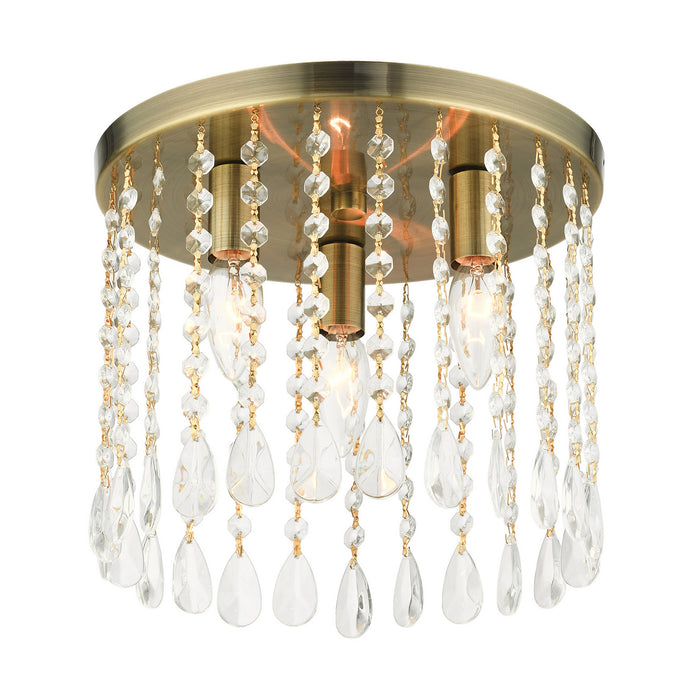 Livex Lighting 51067-01 Three Light Flush Mount, Antique Brass