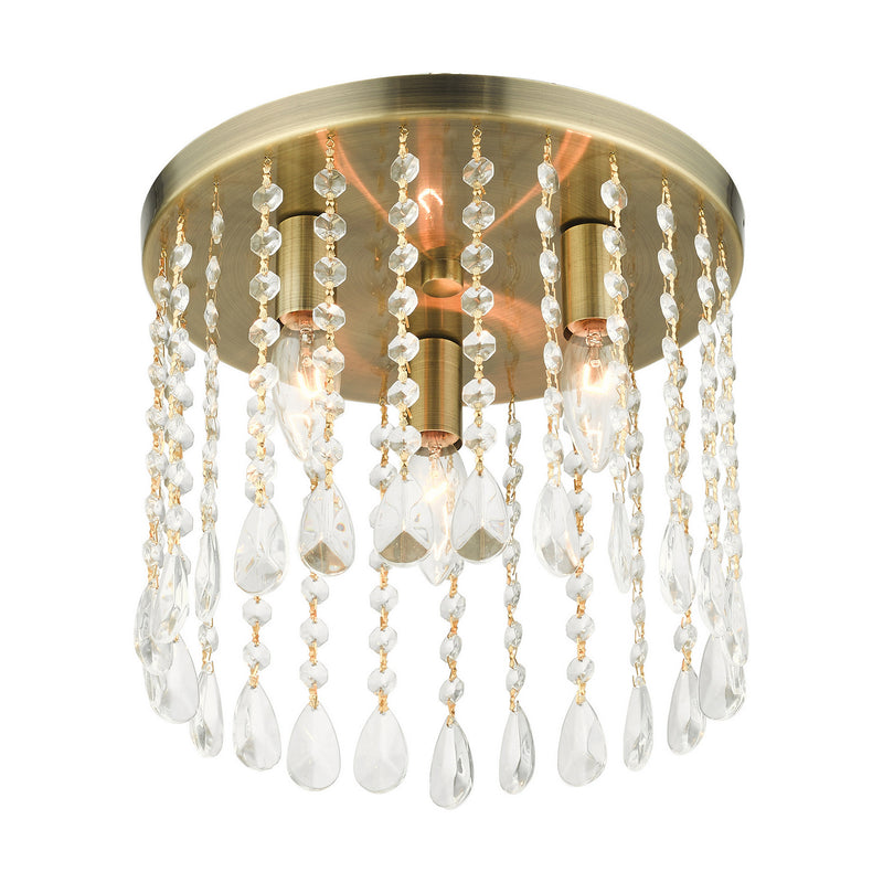 Livex Lighting 51067-01 Three Light Flush Mount, Antique Brass