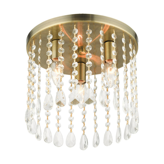 Livex Lighting 51067-01 Three Light Flush Mount, Antique Brass