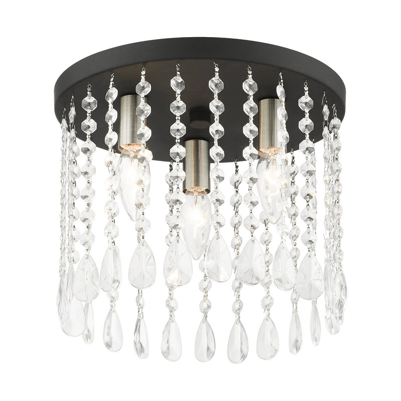 Livex Lighting 51067-04 Three Light Flush Mount, Black w/ Brushed Nickels