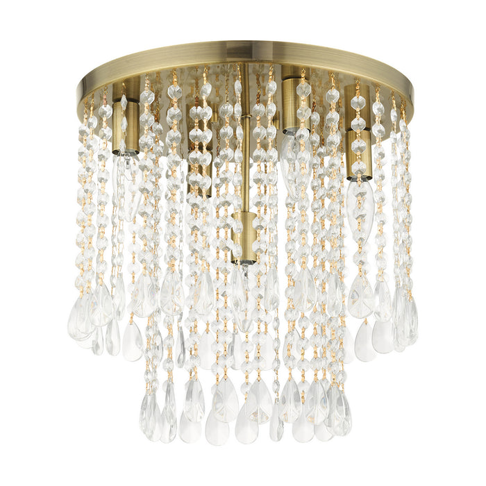 Livex Lighting 51068-01 Five Light Flush Mount, Antique Brass