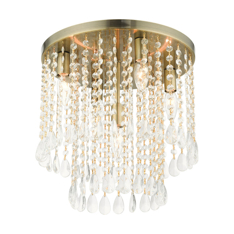 Livex Lighting 51068-01 Five Light Flush Mount, Antique Brass
