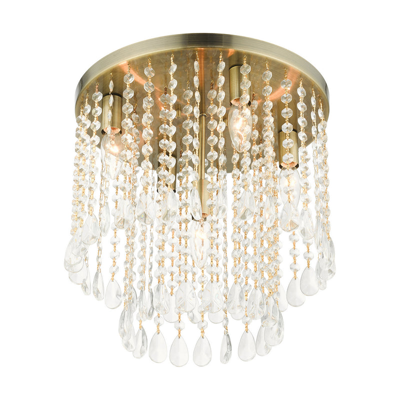 Livex Lighting 51068-01 Five Light Flush Mount, Antique Brass