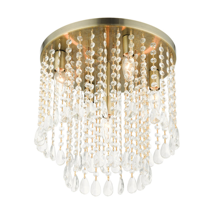 Livex Lighting 51068-01 Five Light Flush Mount, Antique Brass
