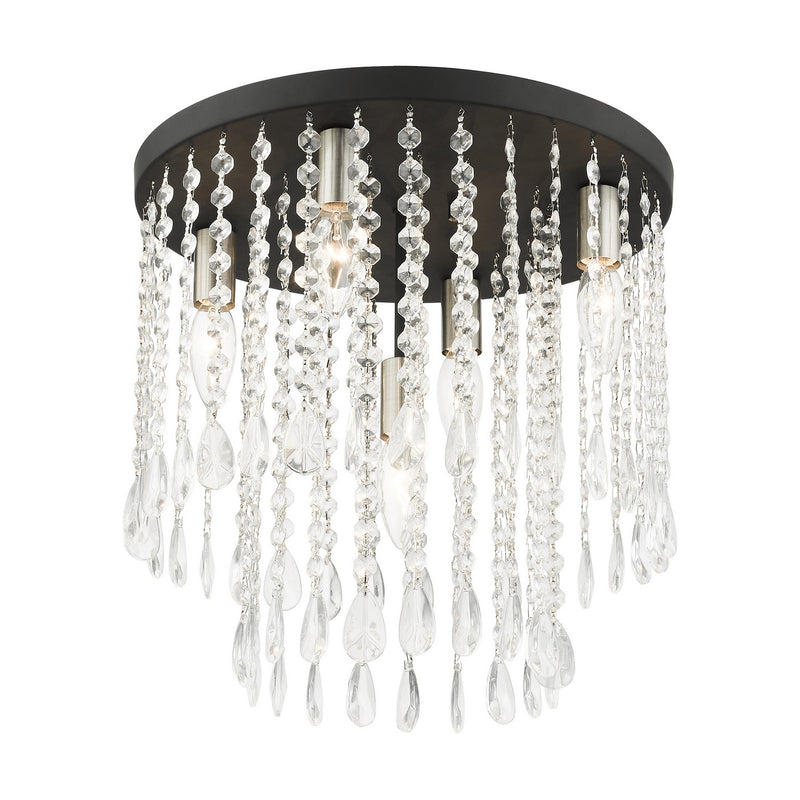 Livex Lighting 51068-04 Five Light Flush Mount, Black w/ Brushed Nickels