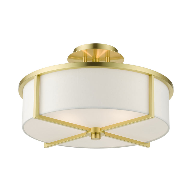 Livex Lighting 51074-12 Three Light Semi Flush Mount, Satin Brass