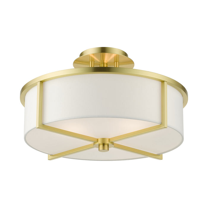 Livex Lighting 51074-12 Three Light Semi Flush Mount, Satin Brass