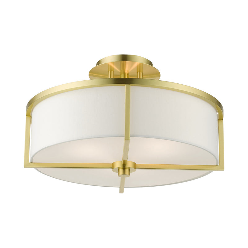 Livex Lighting 51074-12 Three Light Semi Flush Mount, Satin Brass