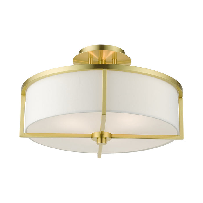 Livex Lighting 51074-12 Three Light Semi Flush Mount, Satin Brass