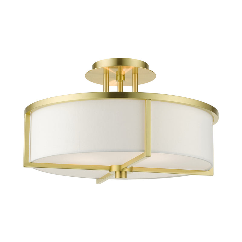 Livex Lighting 51074-12 Three Light Semi Flush Mount, Satin Brass