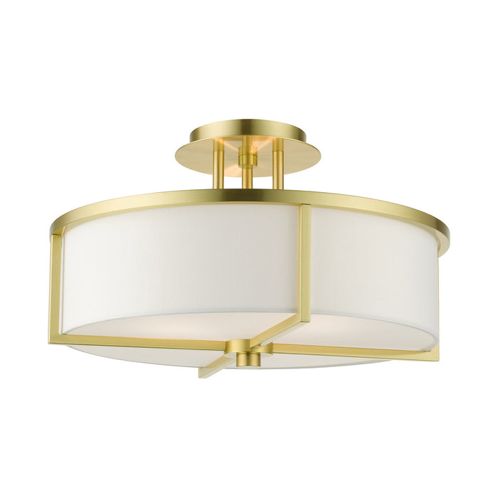 Livex Lighting 51074-12 Three Light Semi Flush Mount, Satin Brass