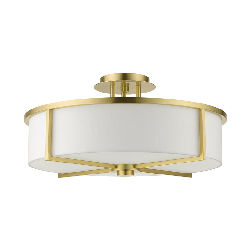 Livex Lighting 51075-12 Four Light Semi Flush Mount, Satin Brass
