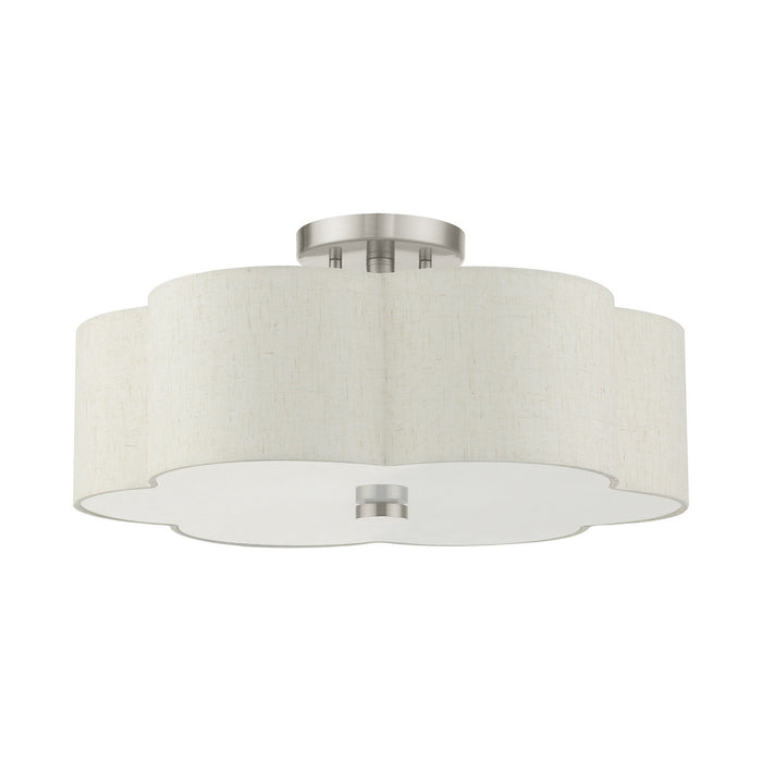 Livex Lighting 58064-91 Three Light Semi Flush Mount, Brushed Nickel