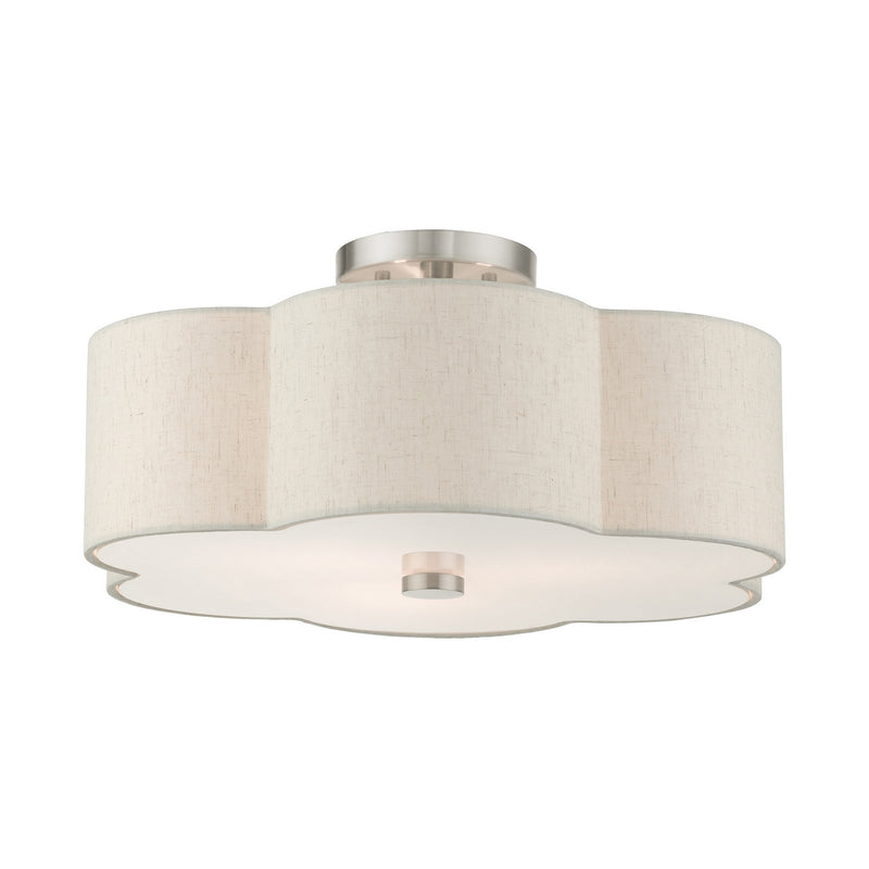 Livex Lighting 58064-91 Three Light Semi Flush Mount, Brushed Nickel