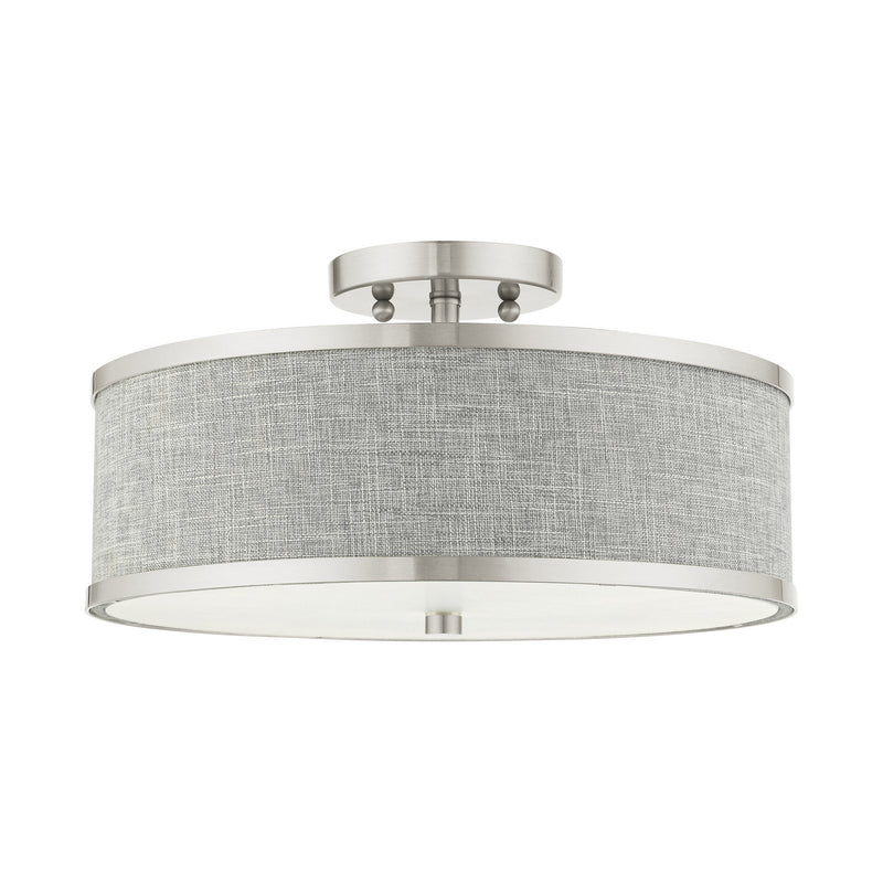 Livex Lighting 60423-91 Three Light Semi Flush Mount, Brushed Nickel