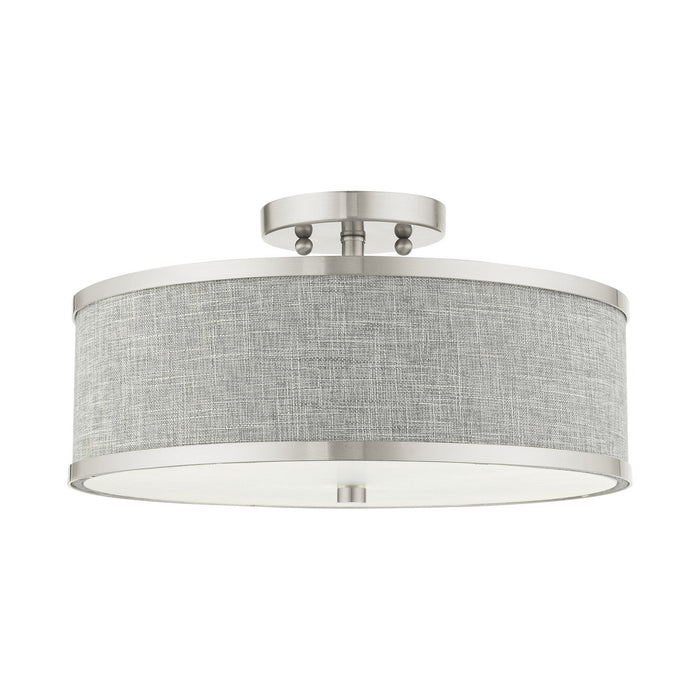Livex Lighting 60423-91 Three Light Semi Flush Mount, Brushed Nickel