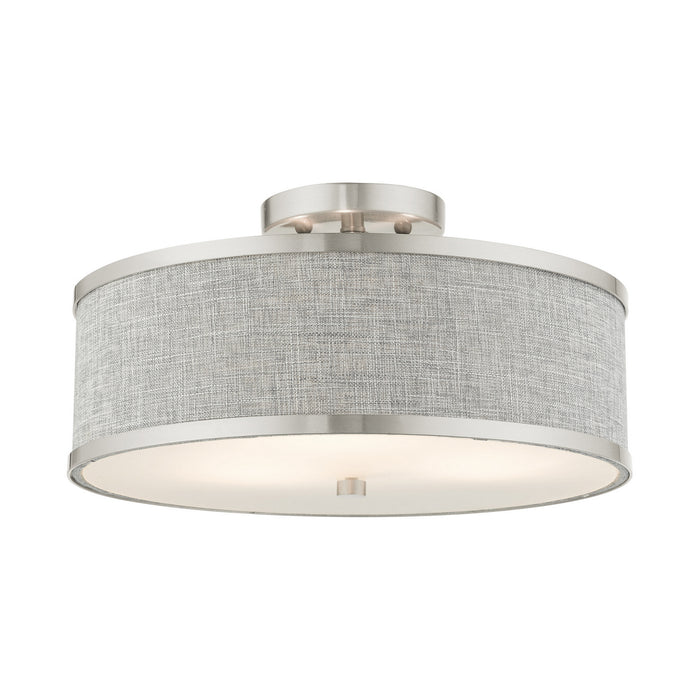 Livex Lighting 60423-91 Three Light Semi Flush Mount, Brushed Nickel