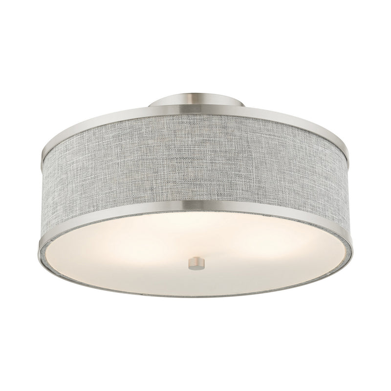 Livex Lighting 60423-91 Three Light Semi Flush Mount, Brushed Nickel