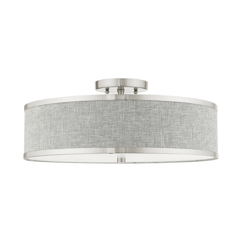 Livex Lighting 60425-91 Three Light Semi Flush Mount, Brushed Nickel