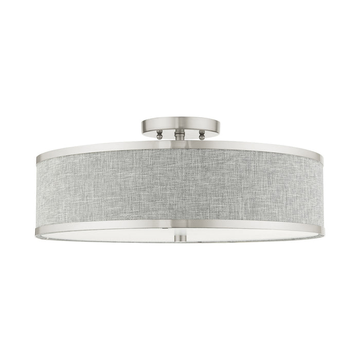 Livex Lighting 60425-91 Three Light Semi Flush Mount, Brushed Nickel